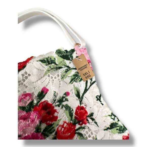 Pink Bralette Floral Lace Bra Removable Cups Wirefree Size Extra Extra Large - Picture 3 of 7